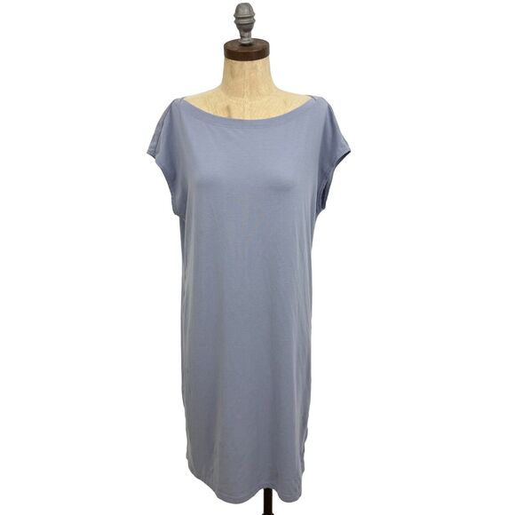 PRANA Sanna Dress L Blue Boatneck T-Shirt Mini Cap Sleeve Casual EUC B72 - Picture 2 of 6